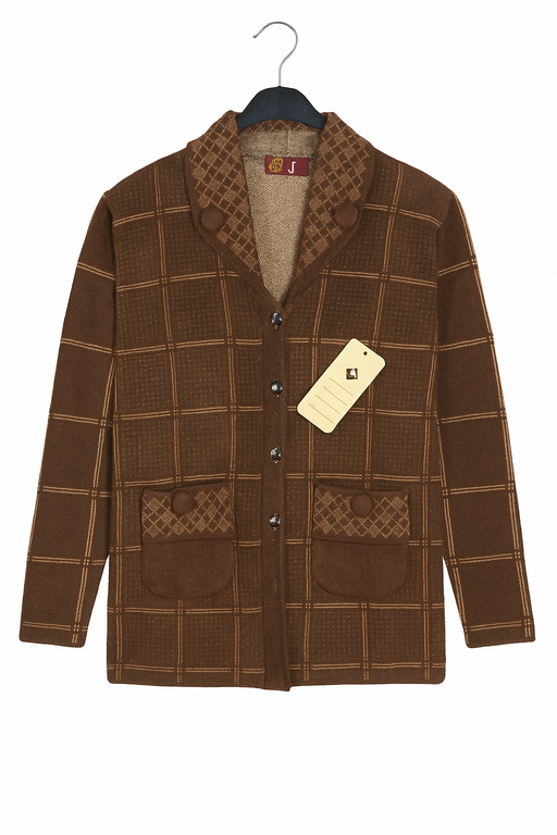 Brown Checked Wool Blend Jacket
