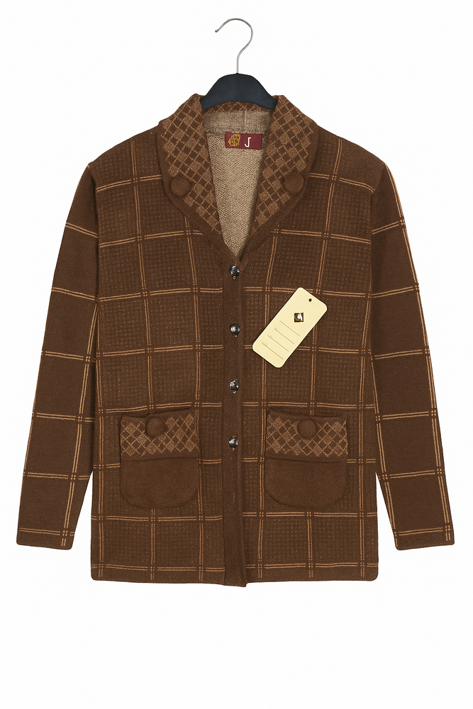 Brown Checked Wool Blend Jacket