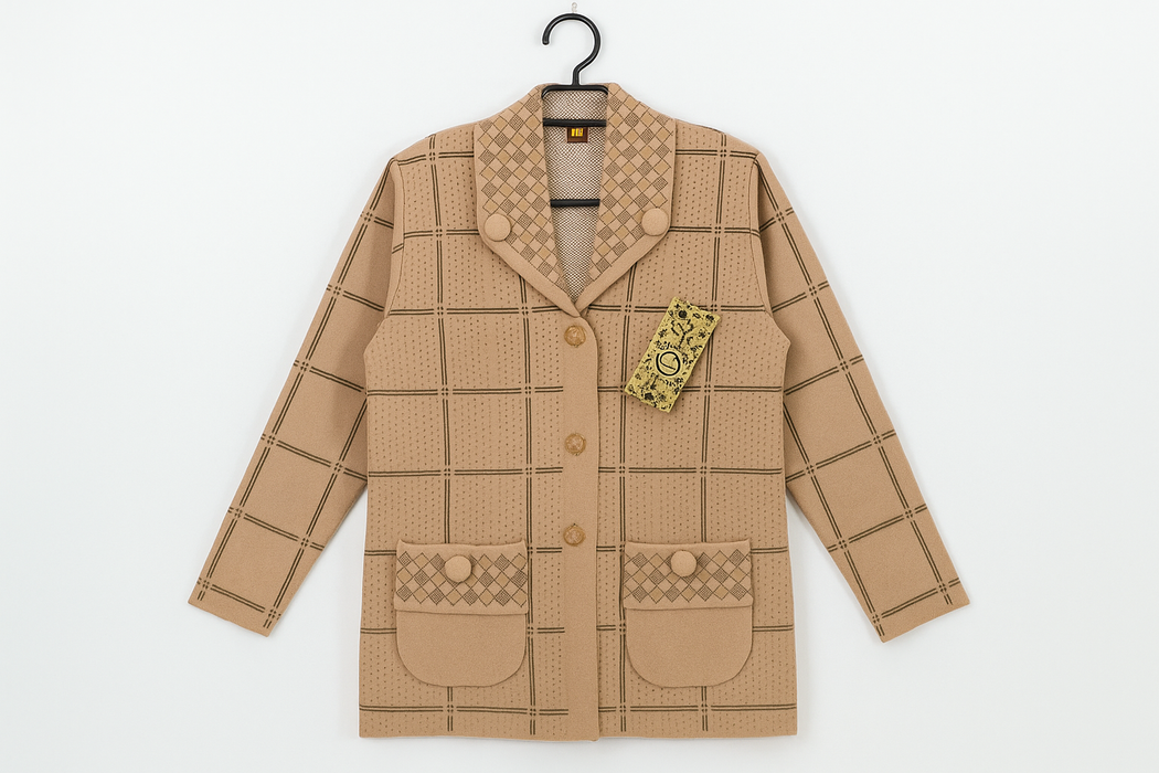 Brown Checked Wool Blend Jacket