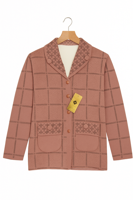 Brown Checked Wool Blend Jacket