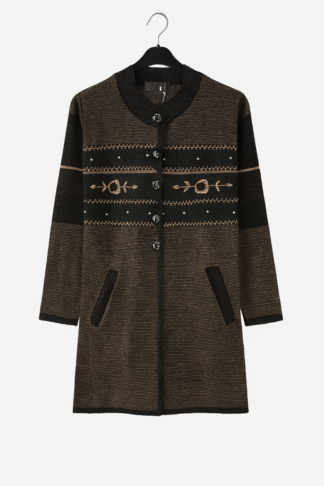 Black and Brown Embroidered Wool Long Jersey