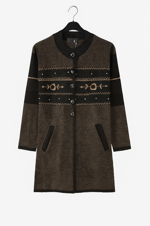 Black and Brown Embroidered Wool Long Jersey