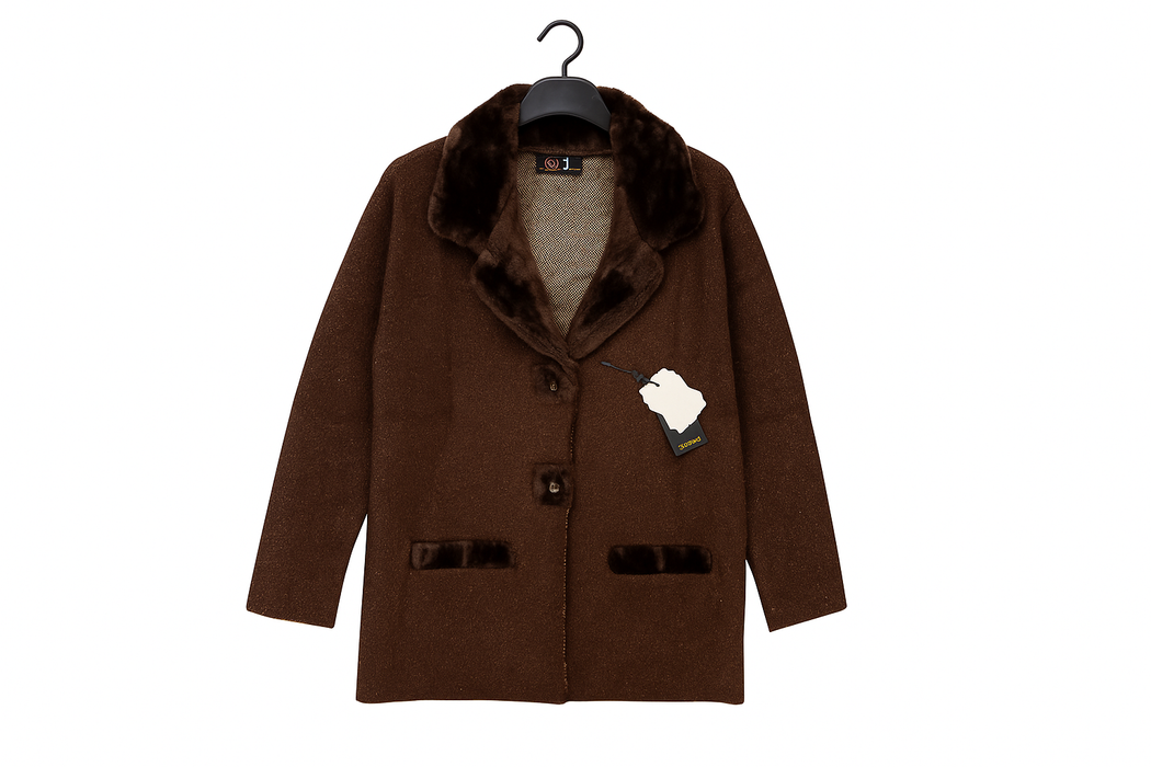 Slate Grey Wool Coat with Faux Fur Collar