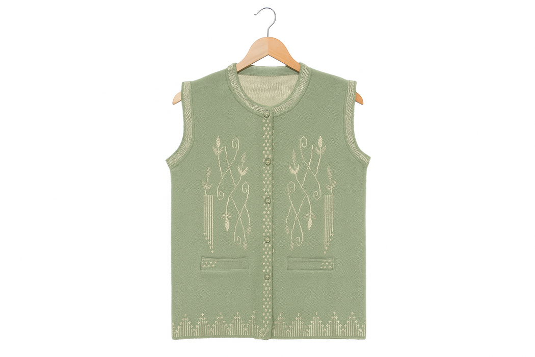 Women’s Light Sage Green Embroidered Knit Sweater