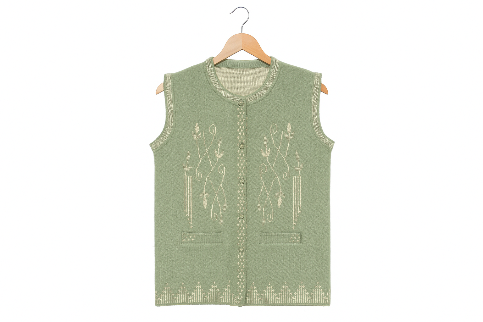 Women’s Light Sage Green Embroidered Knit Sweater